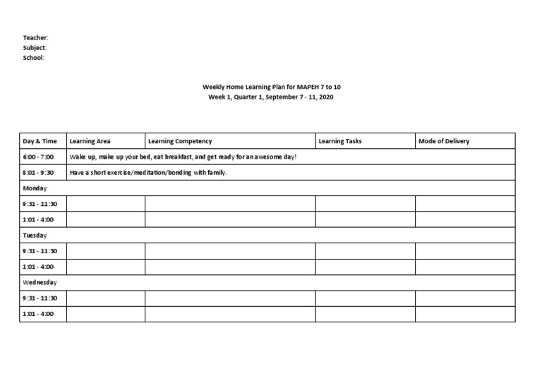 Sample-Weekly-Home-Learning-Plans | PDF