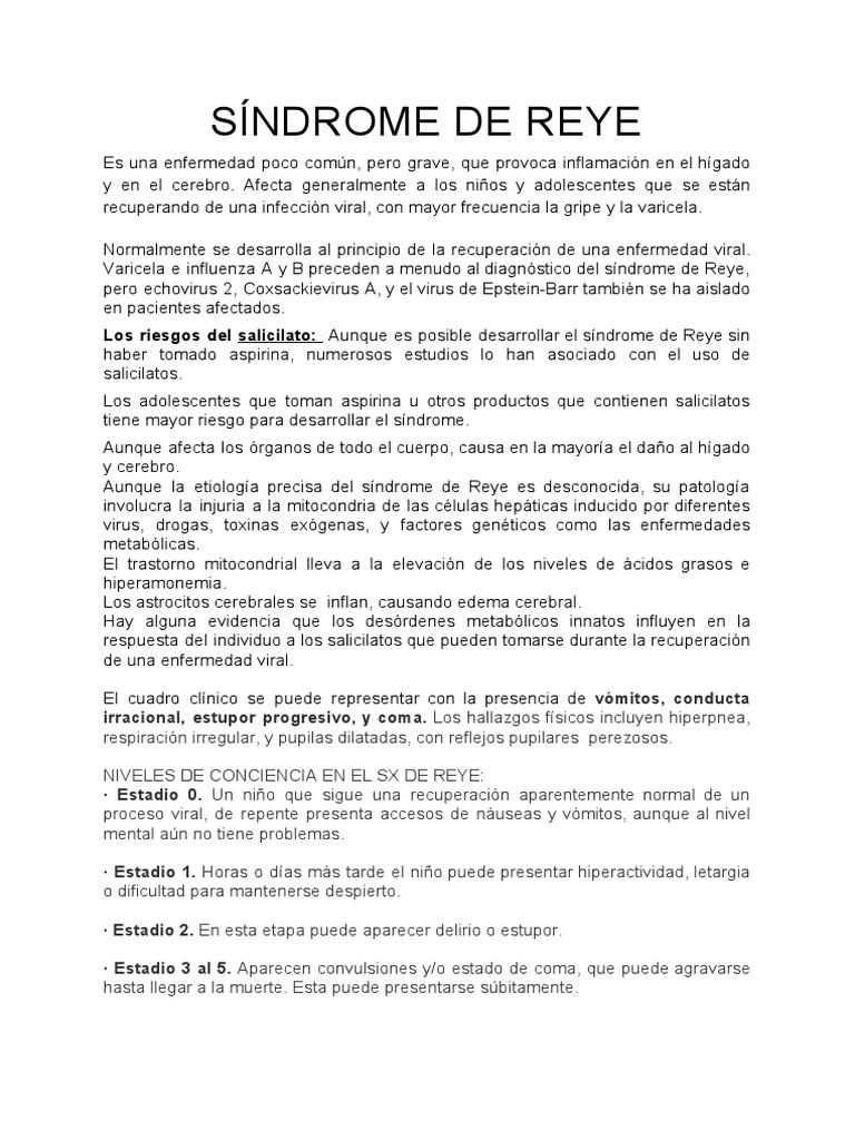 Síndrome de Reye: Causas y Síntomas | PDF | Epidemiología ...