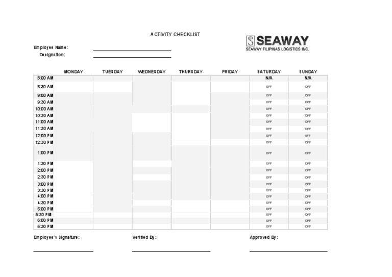 Activity Checklist: Employee Name: Designation | PDF