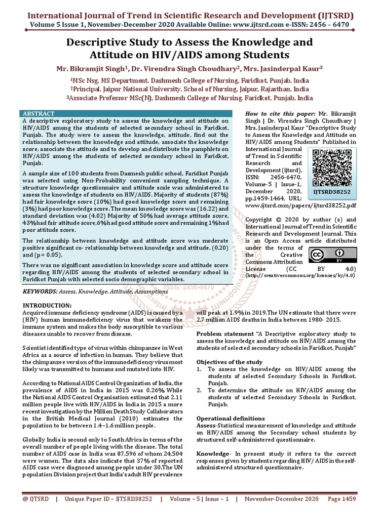 Descriptive Study To Assess The Knowledge and Attitude On HIV AIDS ...