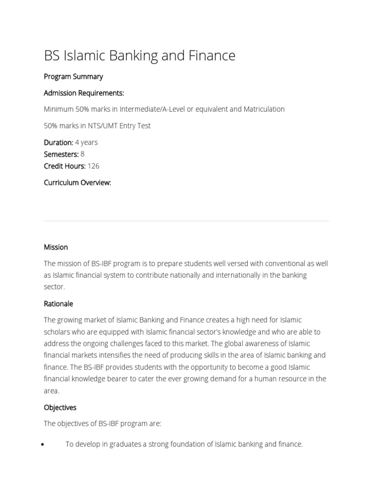 BS Islamic Banking and Finance | PDF | University And College Admission ...