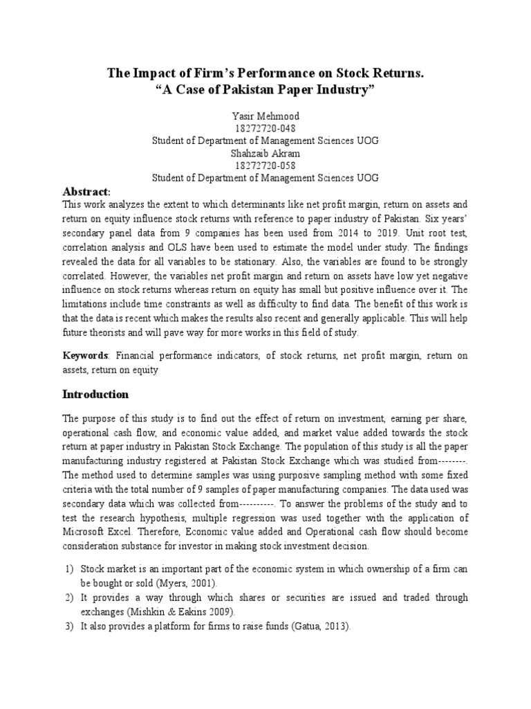 Firm Performance and Stock Returns in Pakistan | PDF | Return On Equity ...