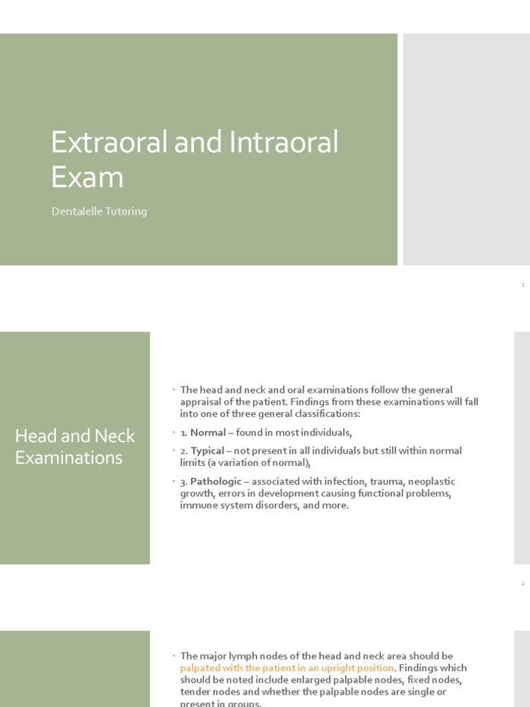 Extraoral and Intraoral Exam Dentalelle Tutoring PDF Cytopathology