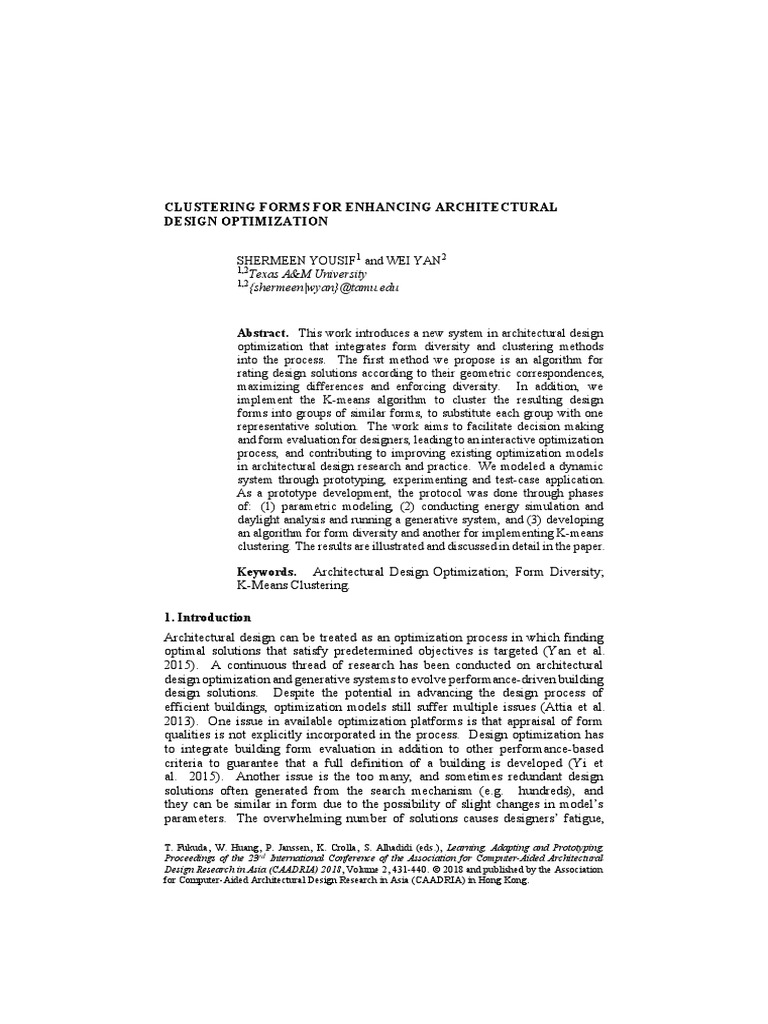 Clustering Forms For Enhancing Architectural Design Optimization | PDF ...