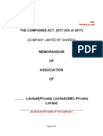Memorandum OF Association OF: THE COMPANIES ACT, 2017 (XIX of 2017)