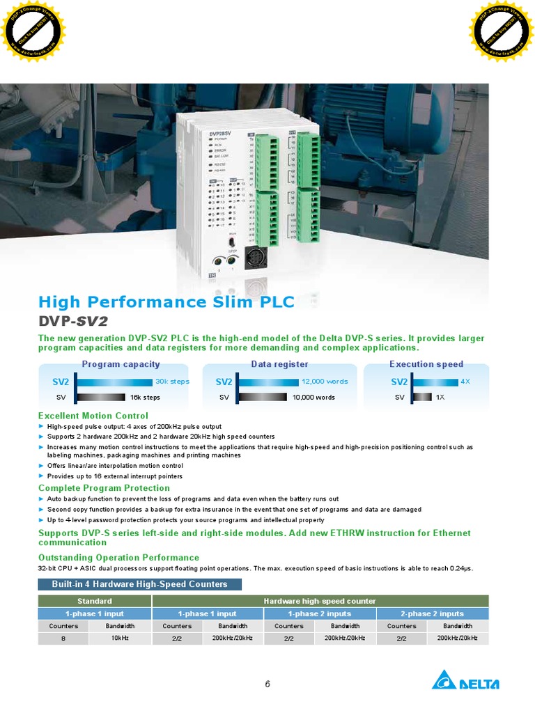 Delta DVP-SV2 High-Performance PLC | PDF | Central Processing Unit ...