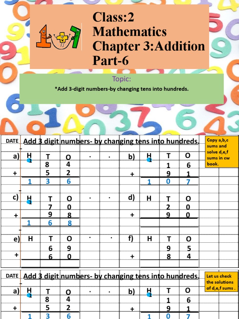 3-Digit Addition for Class 2 | PDF | Teaching Mathematics ...