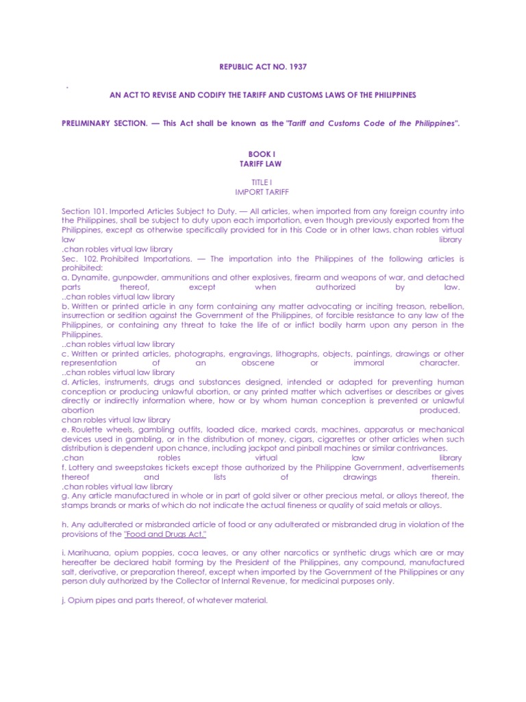 Tariff and Customs Code of The Philippines PDF Tariff Taxes
