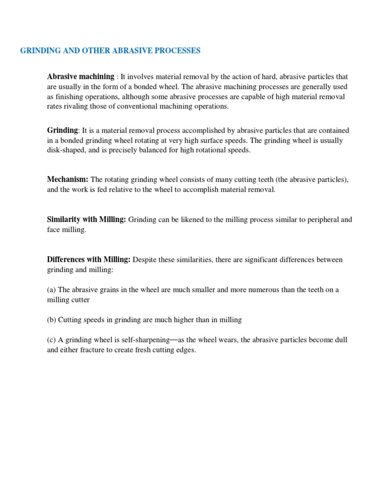 Overview of Abrasive Processes | PDF | Grinding (Abrasive Cutting ...
