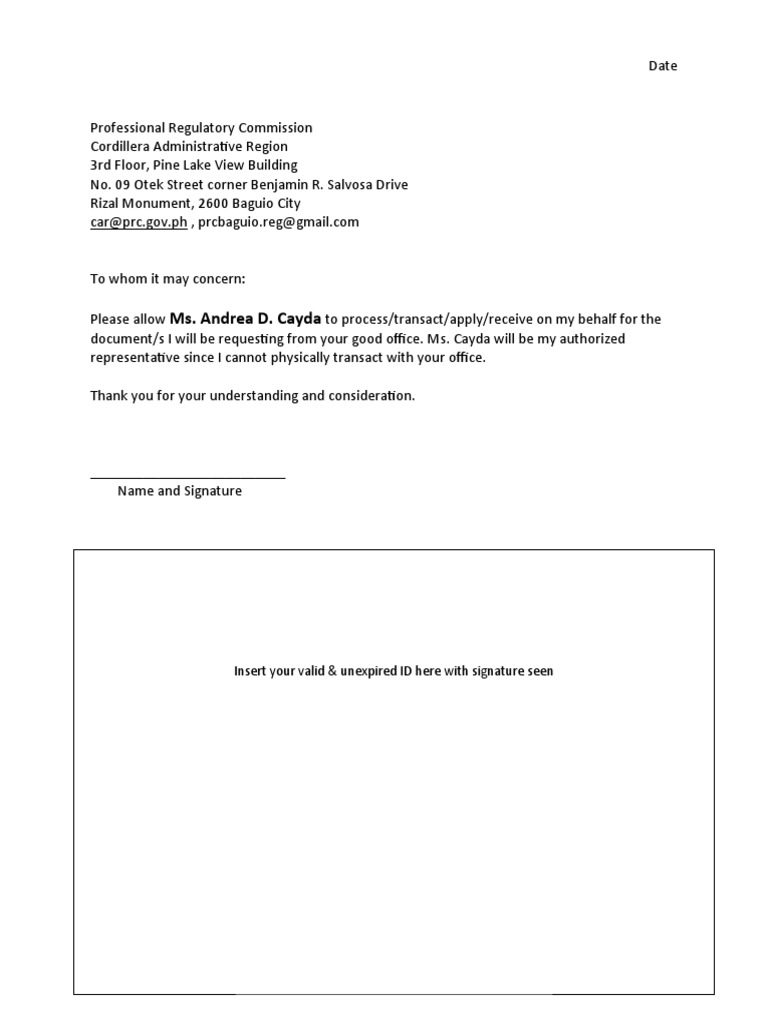 Authorization Letter for Document Processing | PDF