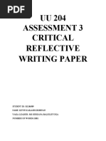 UU 204 Assessment 3 Critical Reflective Writing Paper: Vaka Leader: Ms Sereana Baleilevuka Number of Words:1081