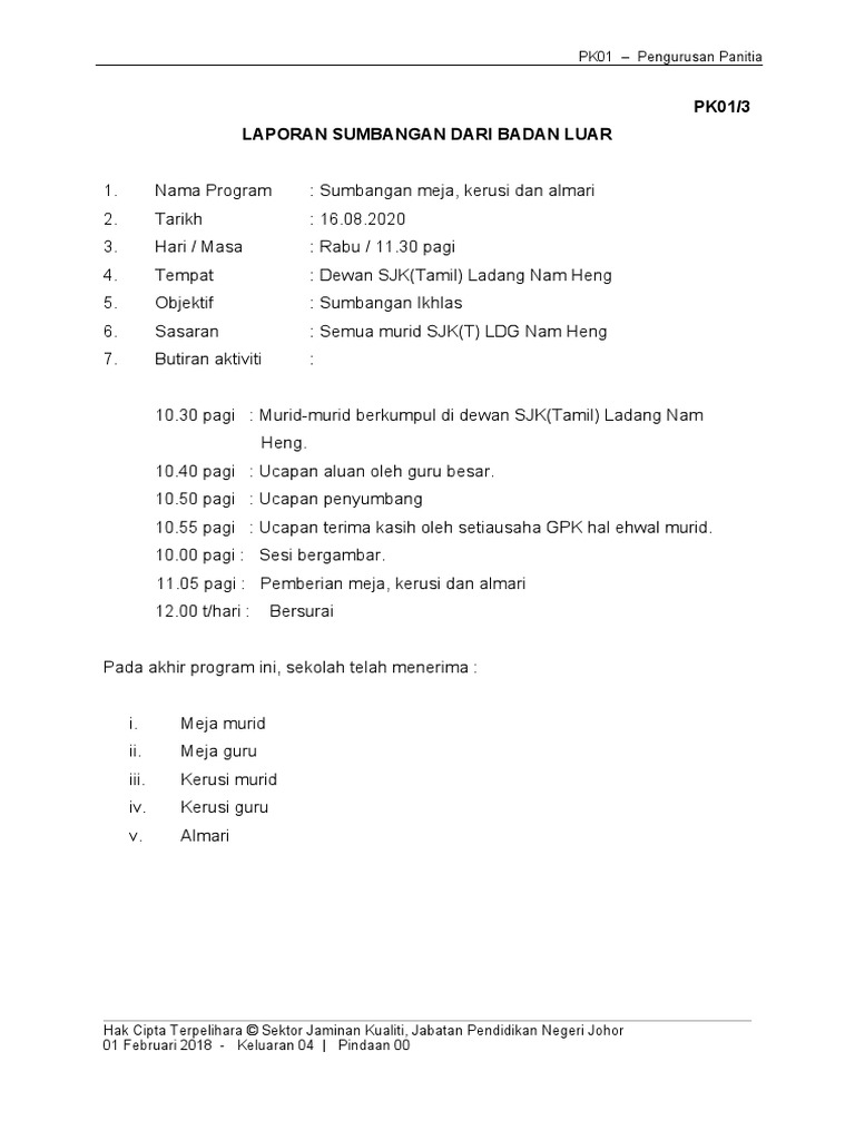 Contoh Laporan Keuwangan Badan Kebajikan Sekolah