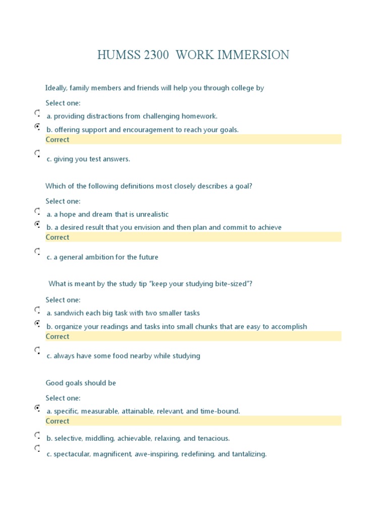 HUMSS Work Immersion Interview Guide | PDF | Interview | Goal