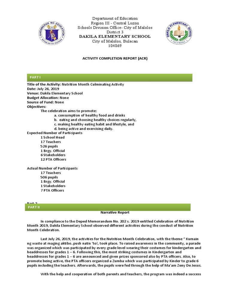 Nutrition Month Celebration Report 2019 | PDF | Human Nature | Food And ...