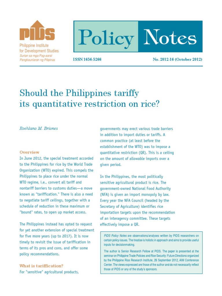 Olicy: Should The Philippines Tariffy Its Quantitative Restriction On ...