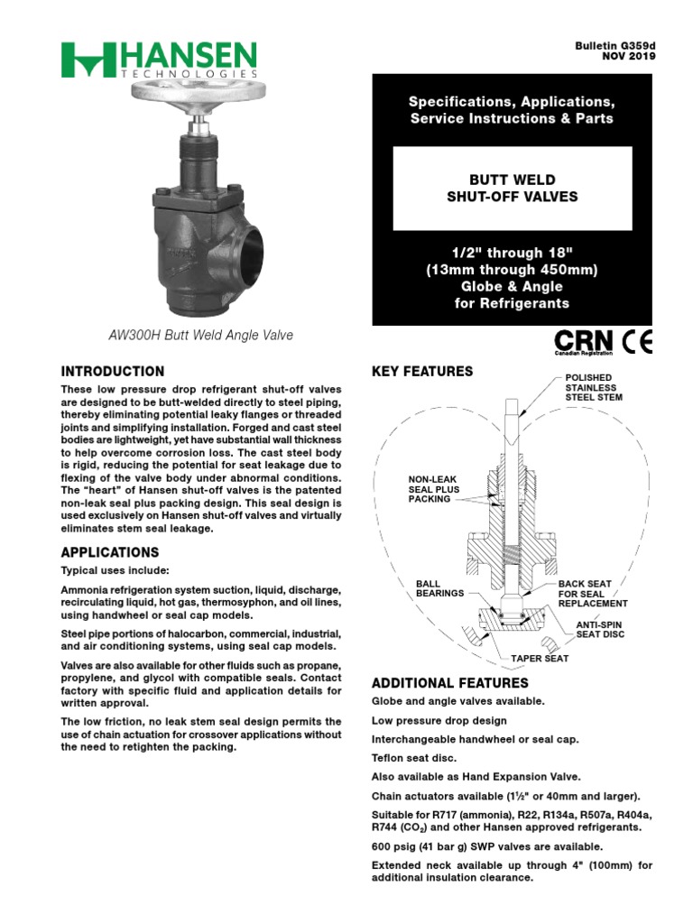 Hansen AW402H, 4 Ammonia Shut-off Valve Angle, Welded, Handwheel