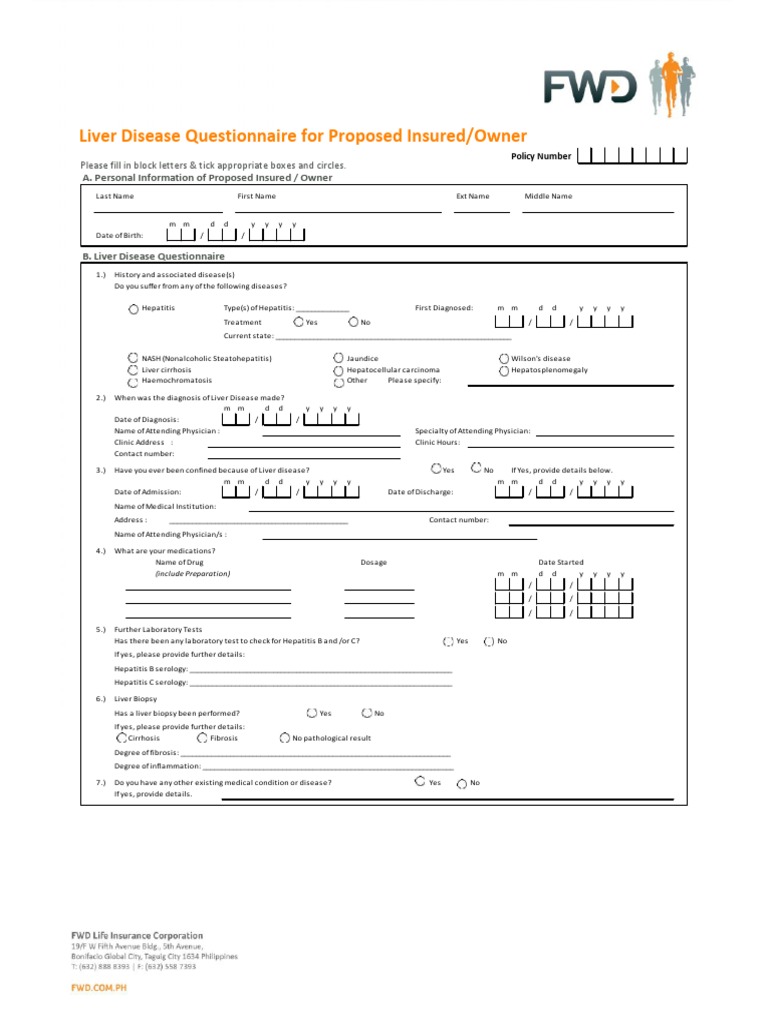 Liver Disease Questionnaire For Proposed Insured/Owner PDF