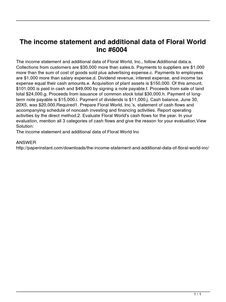 Floral World Inc. Cash Flow Analysis | PDF | Finance & Money Management