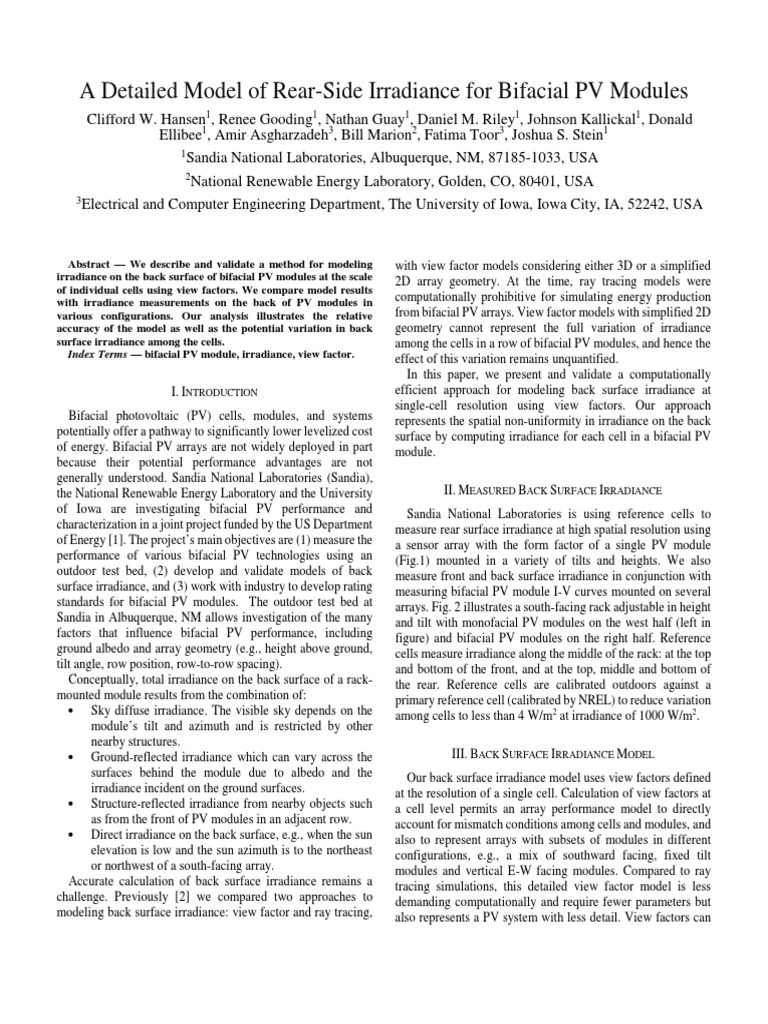A Detailed Model of Rear-Side Irradiance For Bifacial PV Modules | PDF ...