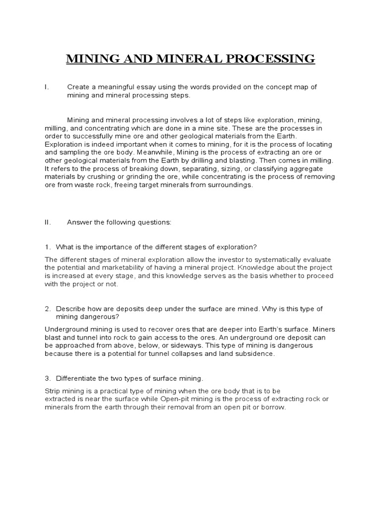 Mining and Mineral Processing Steps | PDF