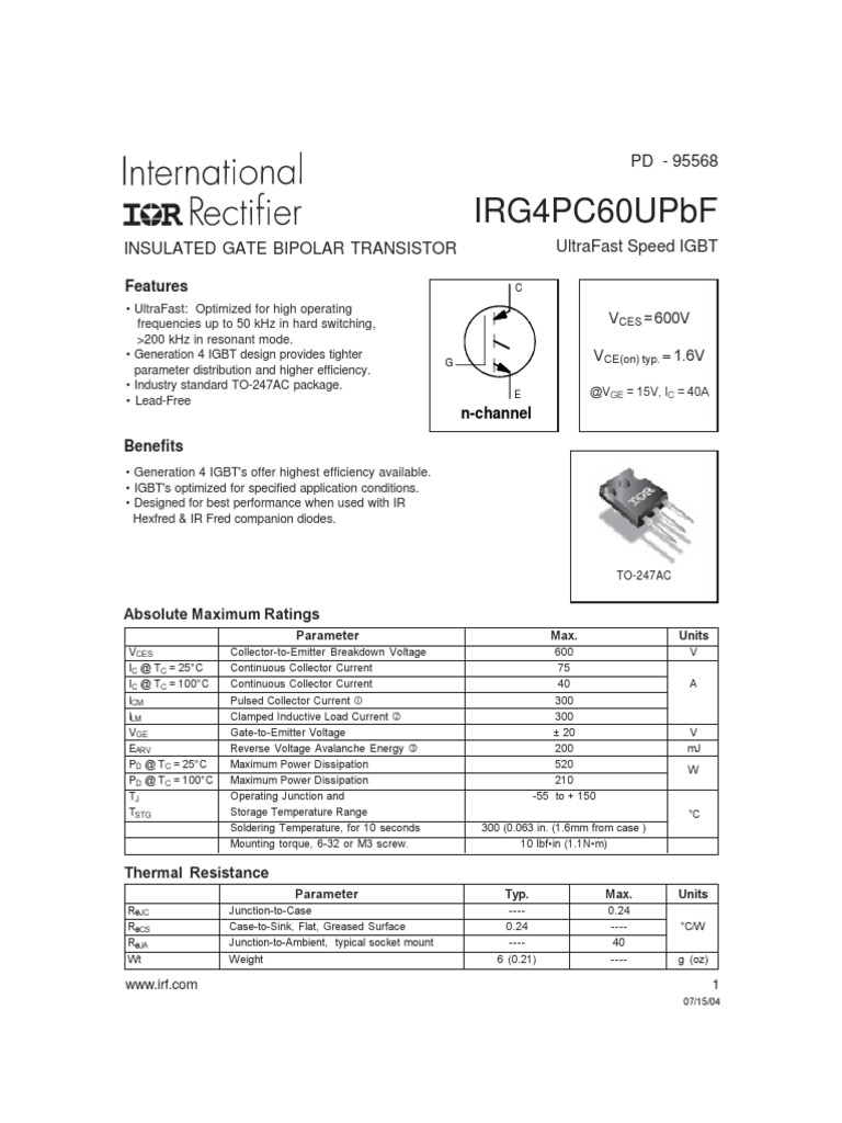 Infineon IRG4PC60U DataSheet v01 - 00 EN | PDF | Field Effect ...