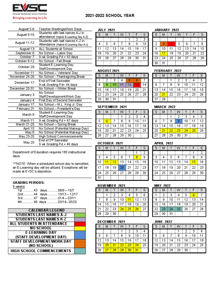 2021-22 Evsc Calendar | Pdf | Academic Term | Schools