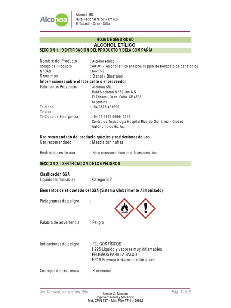 MSDS - Etanol Cast-1 | PDF | Etanol | Residuos