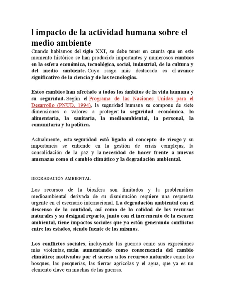 Impacto humano en el medio ambiente | PDF | Degradación ambiental ...