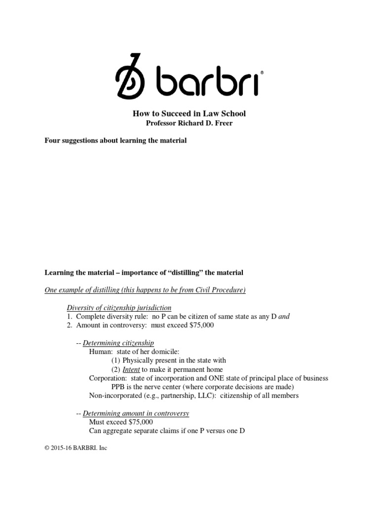 Civ Pro How To Succeed In Law School Barbri Pdf Personal