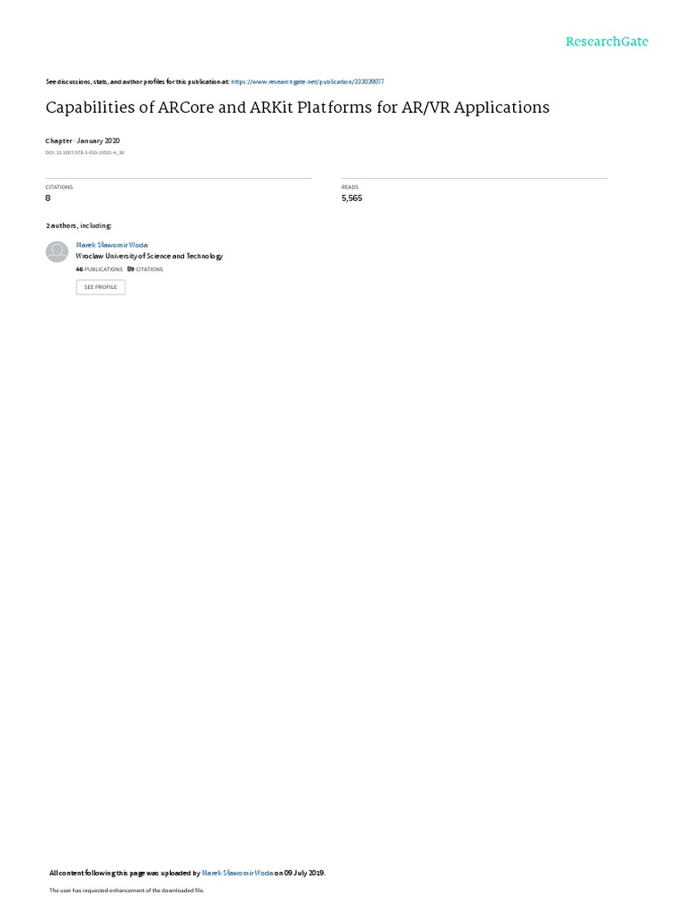Capabilities of Arcore and Arkit Platforms For Ar/Vr Applications | PDF ...