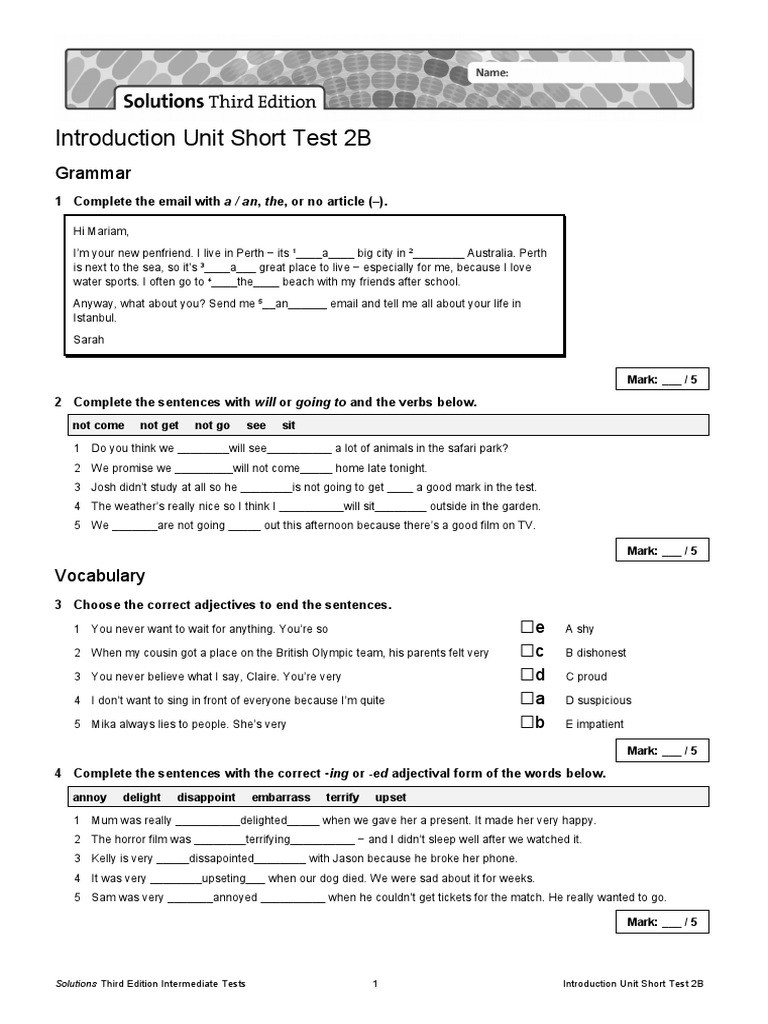 Introduction Unit Short Test 2B | PDF | Morphology | Cognitive Science