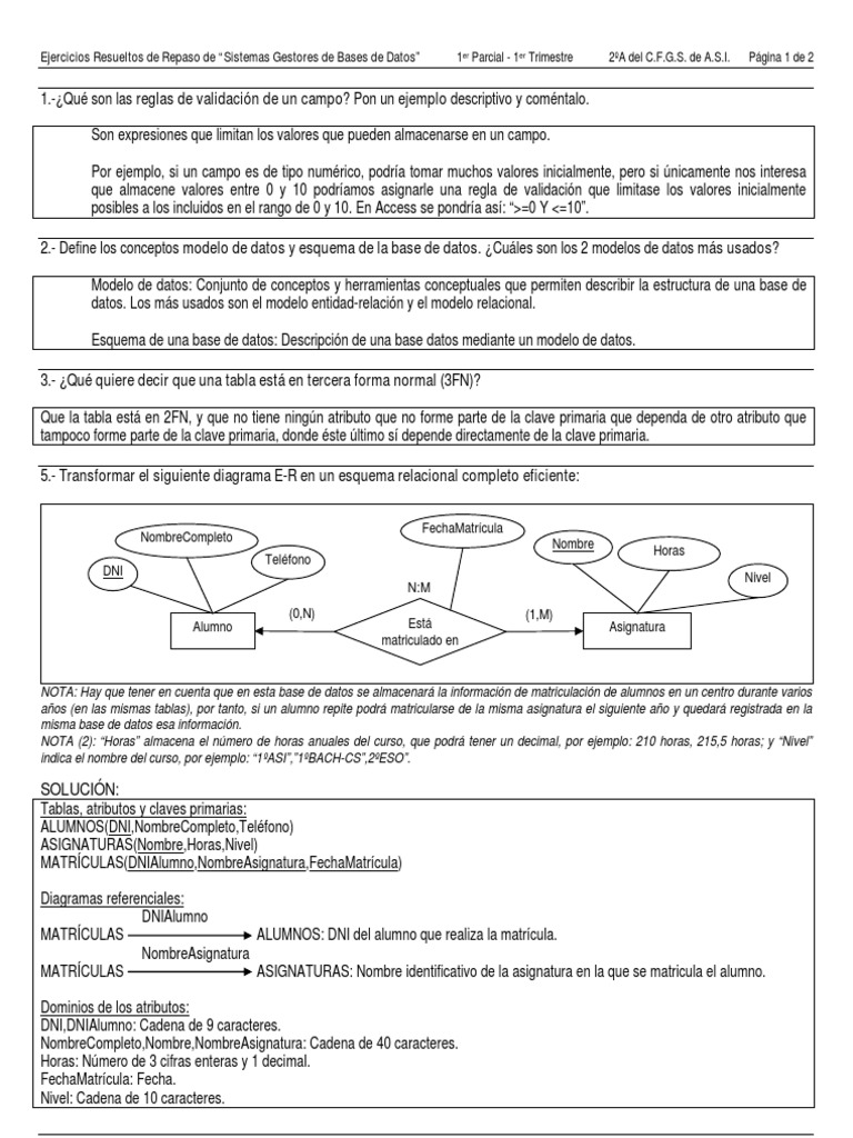 Ejercicios de Repaso en Bases de Datos | PDF | Base de datos relacional ...