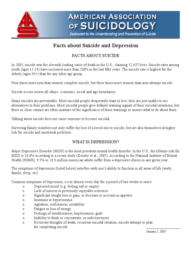 Suicide and Depression: Key Facts and Links | PDF | Major Depressive ...