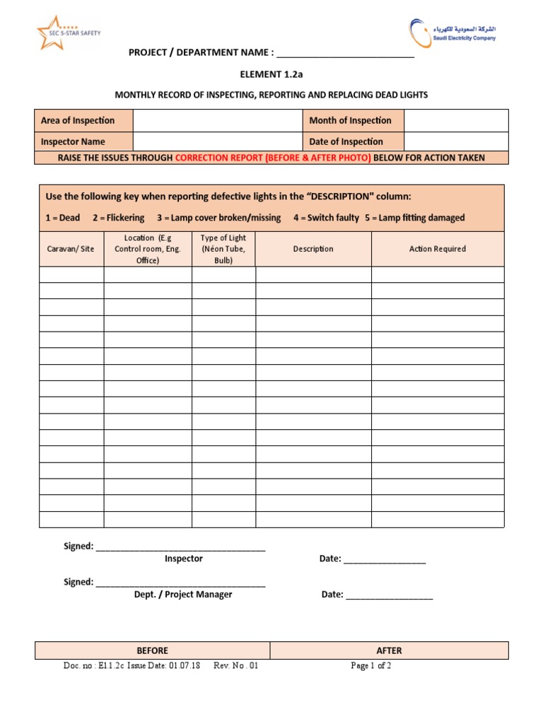 Monthly Faulty Light Inspection Report | PDF | Technology & Engineering