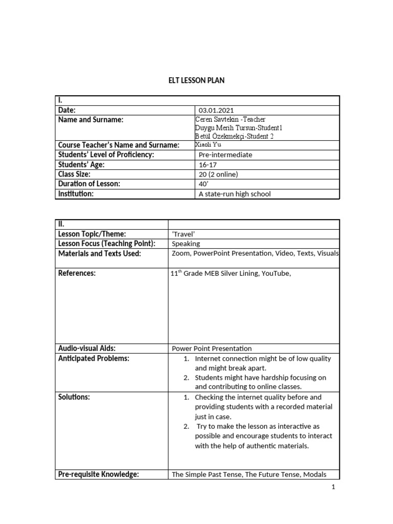Travel-Themed ELT Lesson Plan | PDF