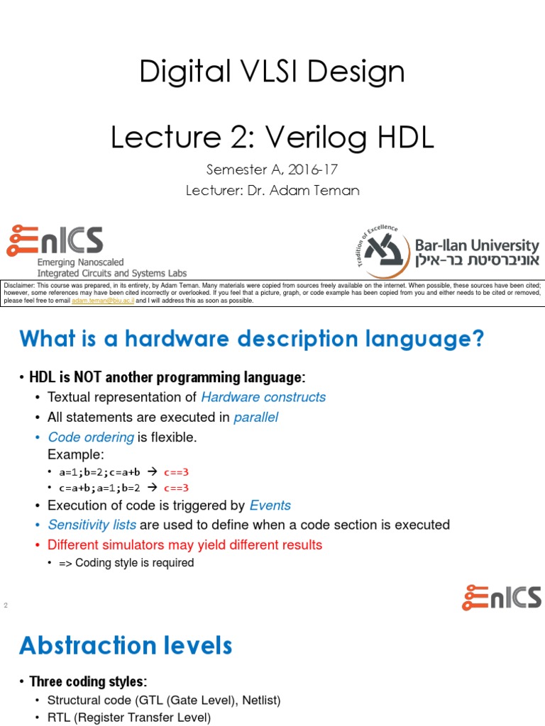 Lecture 2 Verilog Pdf Pdf Hardware Description Language Electrical Engineering