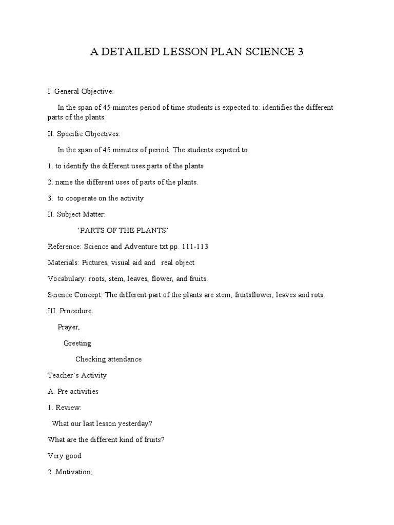 A Detailed Lesson Plan Science 3 | PDF | Leaf | Root