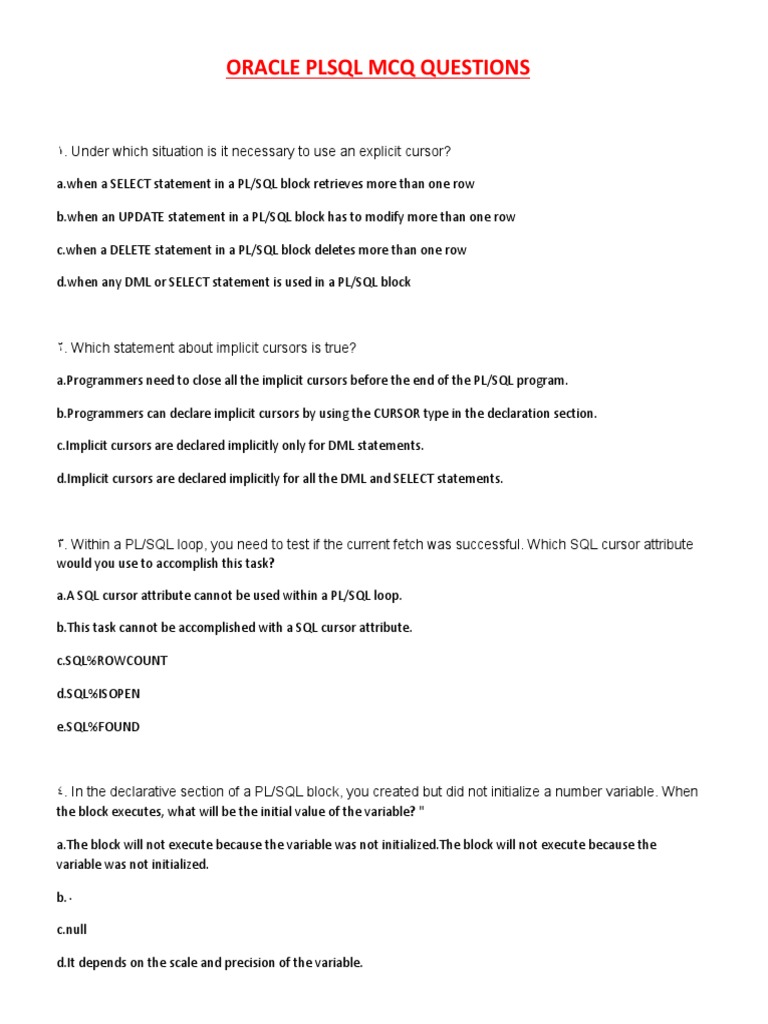 Oracle plsql mcq questions pdf pl sql control flow
