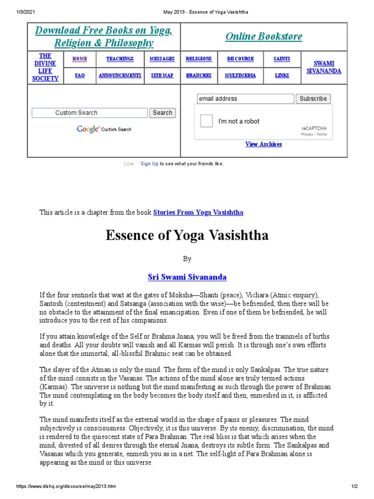 Essence of Yoga Vasishtha Insights PDF Ātman (Hinduism) Brahman
