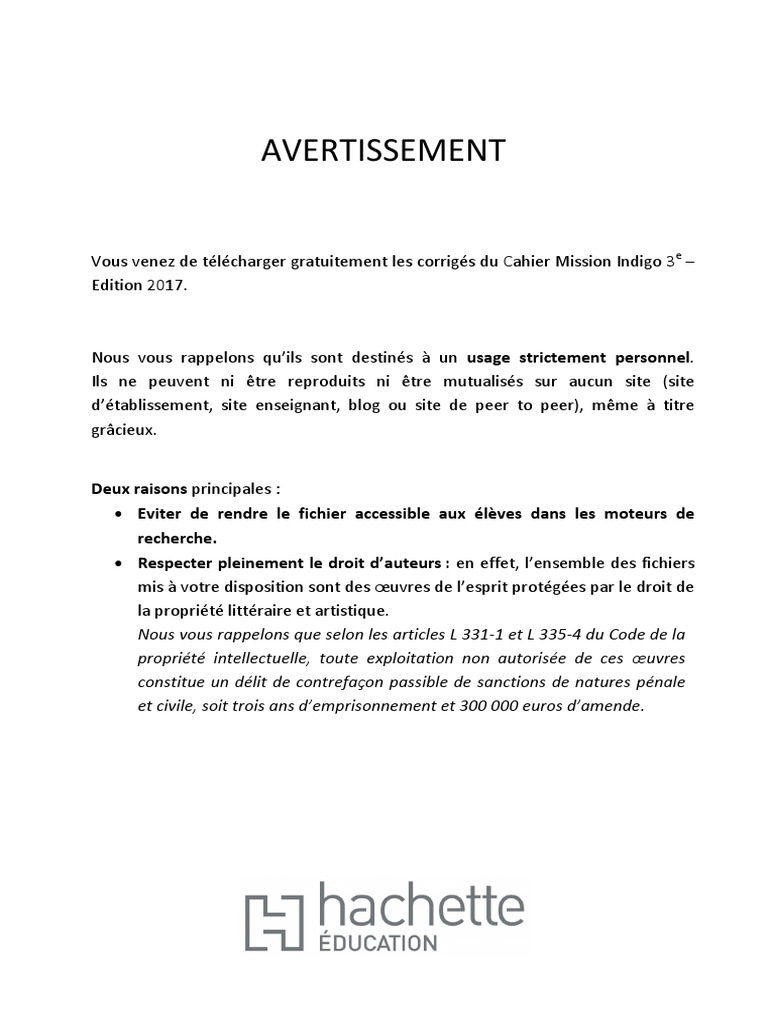 Mission Indigo 3ème Exercices Corrigés Pdf Corrigé - Cahier de Maths Mission Indigo 3e - Éd. 2017 PDF | PDF | Nombre  premier | Nombre