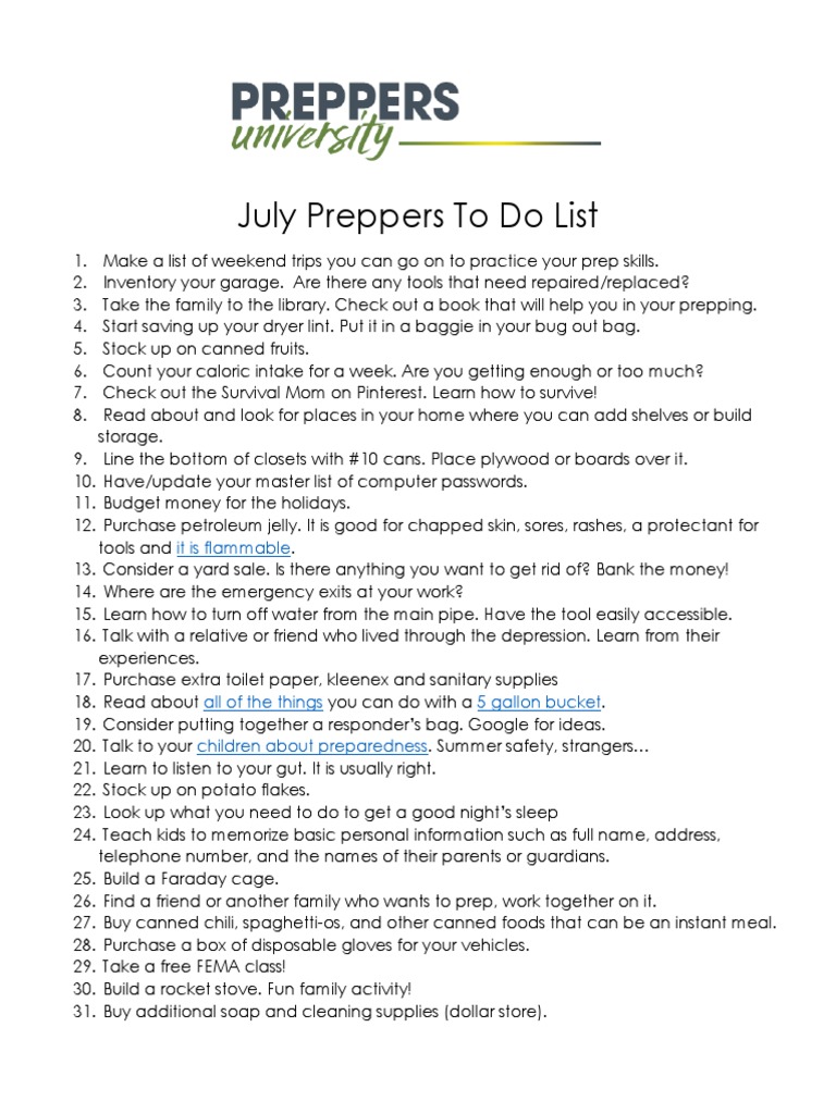 July Prepping Checklist for Families | PDF