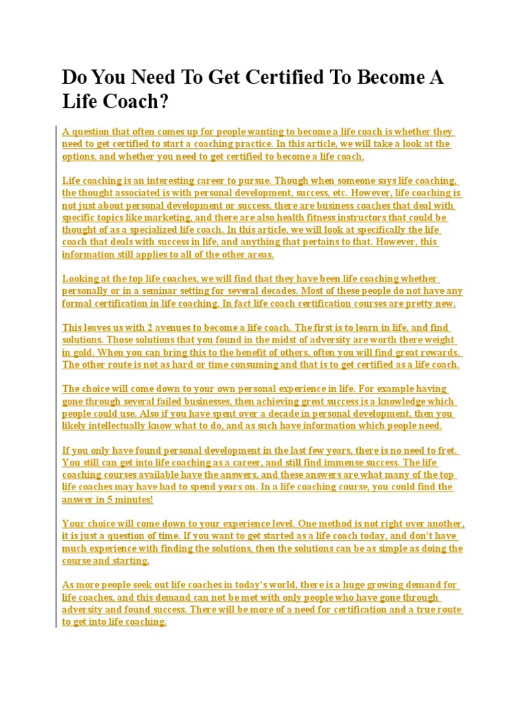 Do You Need To Get Certified To Become A Life Coach | PDF ...