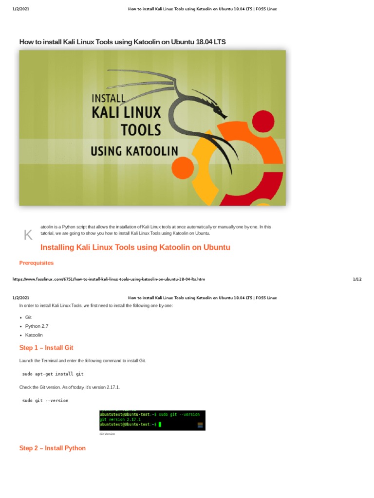How To Install Kali Linux Tools Using Katoolin On Ubuntu 18.04 LTS - FOSS  Linux | PDF | Linux | Software Repository