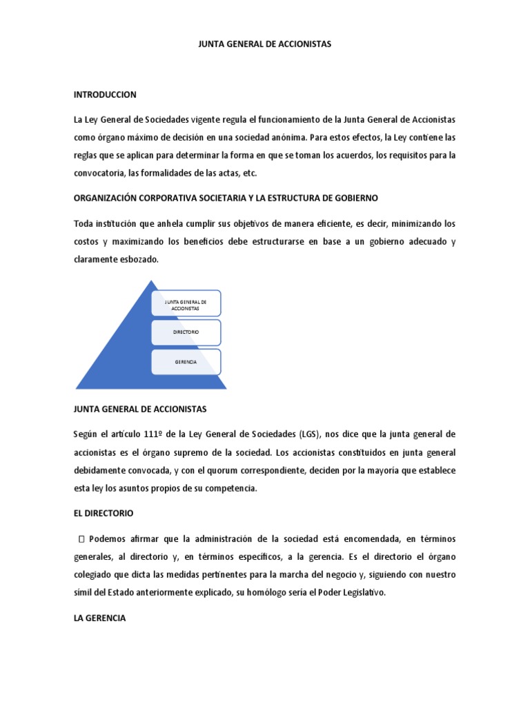 Funcionamiento de la Junta de Accionistas | PDF
