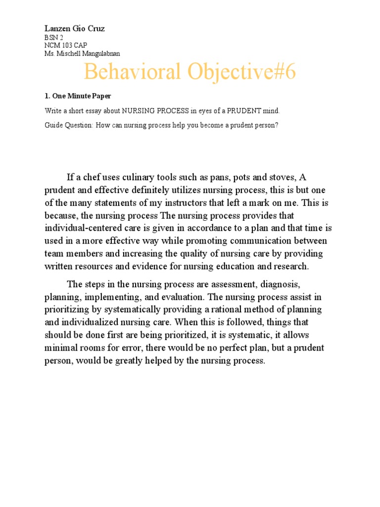 Behavioral Objective #6 | PDF