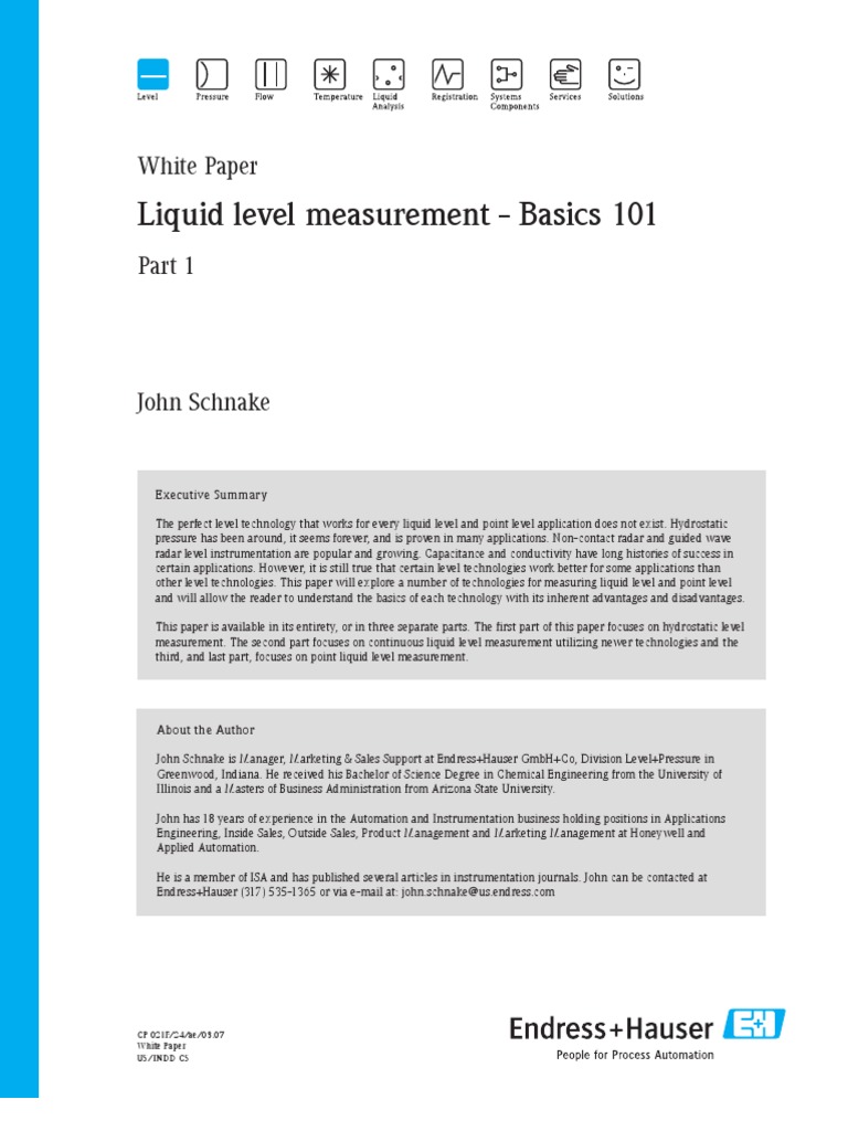 Liquid Level Measurement Basics 101 | PDF | Pressure | Density