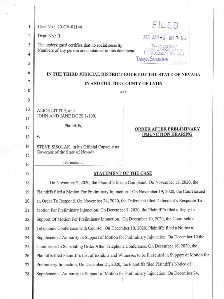 Little V. Sisolak (Order Denying Preliminary Injunction) | PDF ...