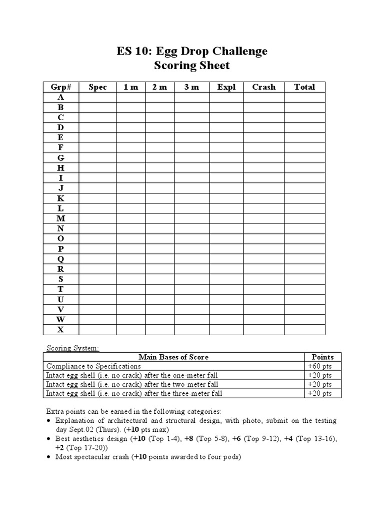 Egg Drop Challenge Scoring Guide | PDF