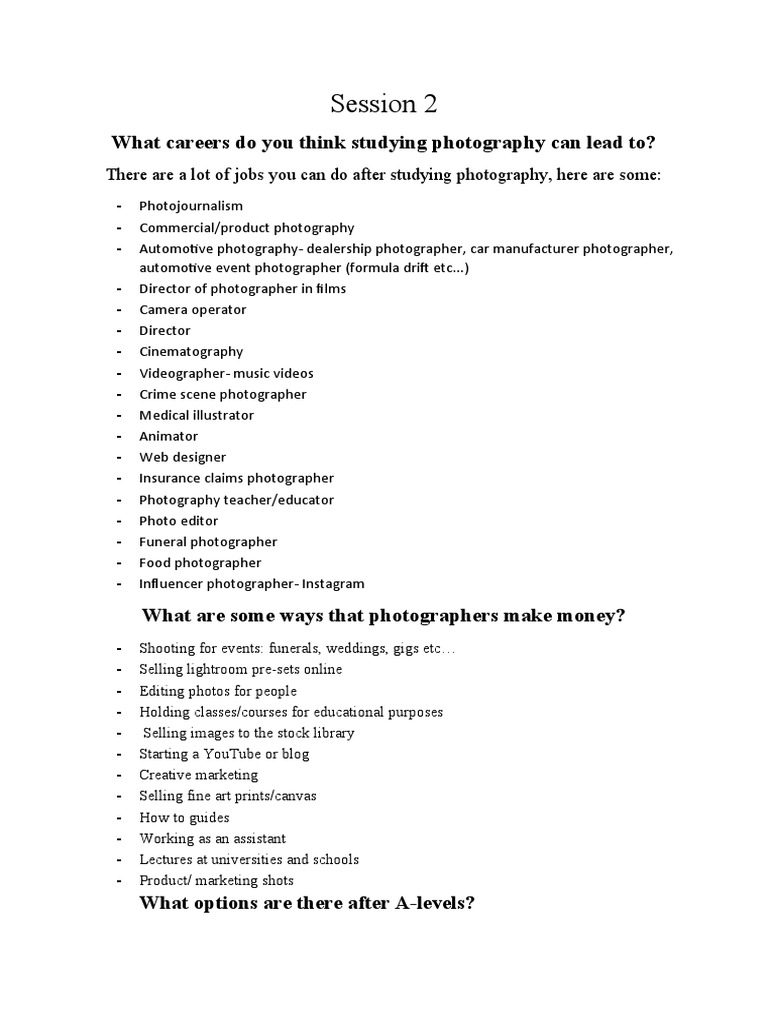 Session 2A Career in Photography PDF Photographer Apprenticeship