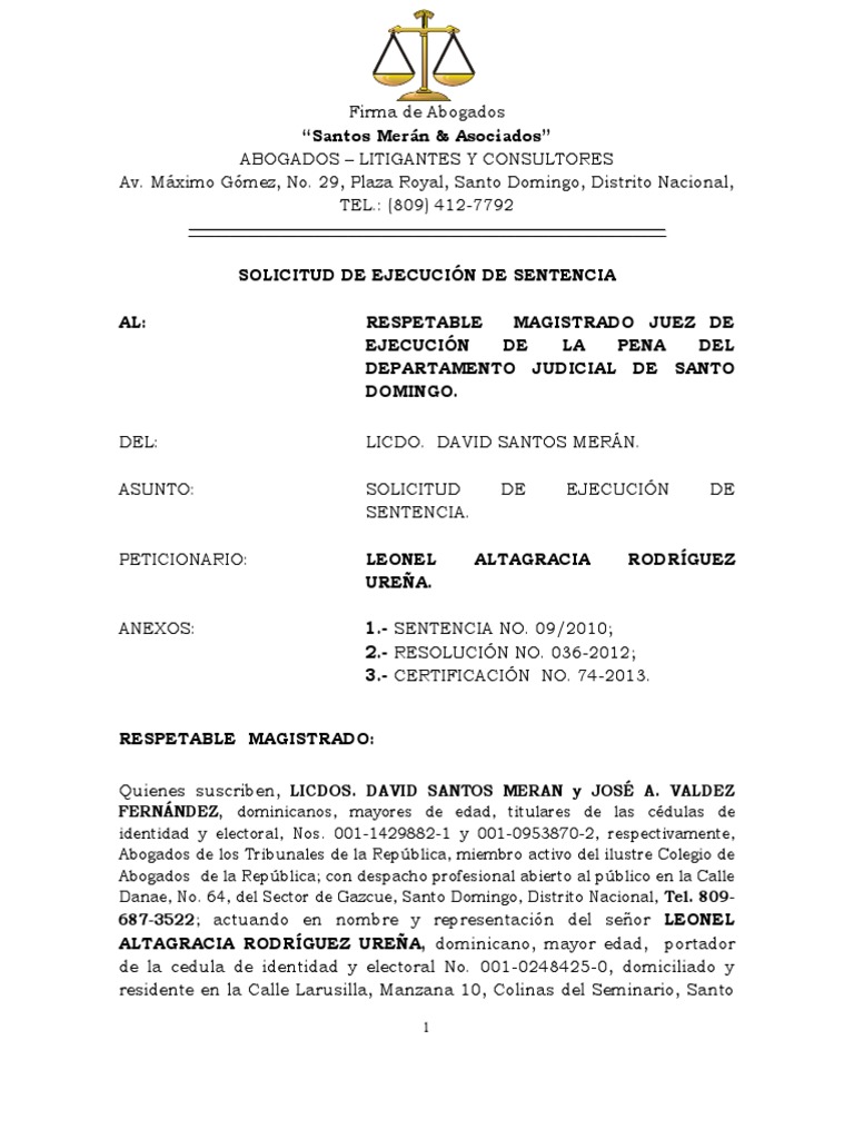 Solicitud de Ejecución de Sentencia | PDF | República Dominicana ...